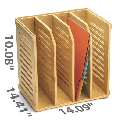 Officemate 4-Compartment Stackable Bamboo Desk Organizer, Natural Wood (71006)