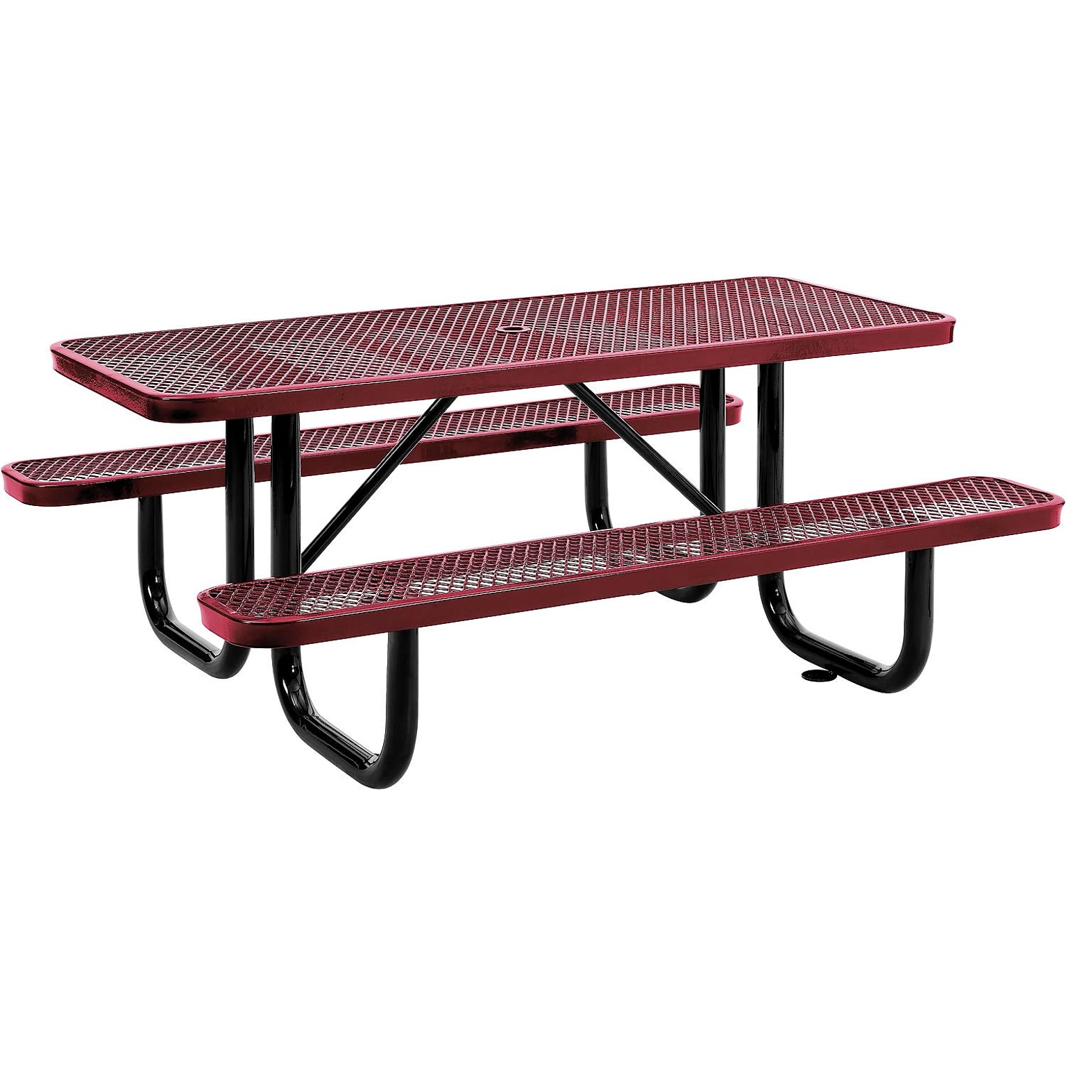 Global Industrial 6 Rectangular Outdoor Steel Picnic Table, Expanded Metal, Red (277152RD)