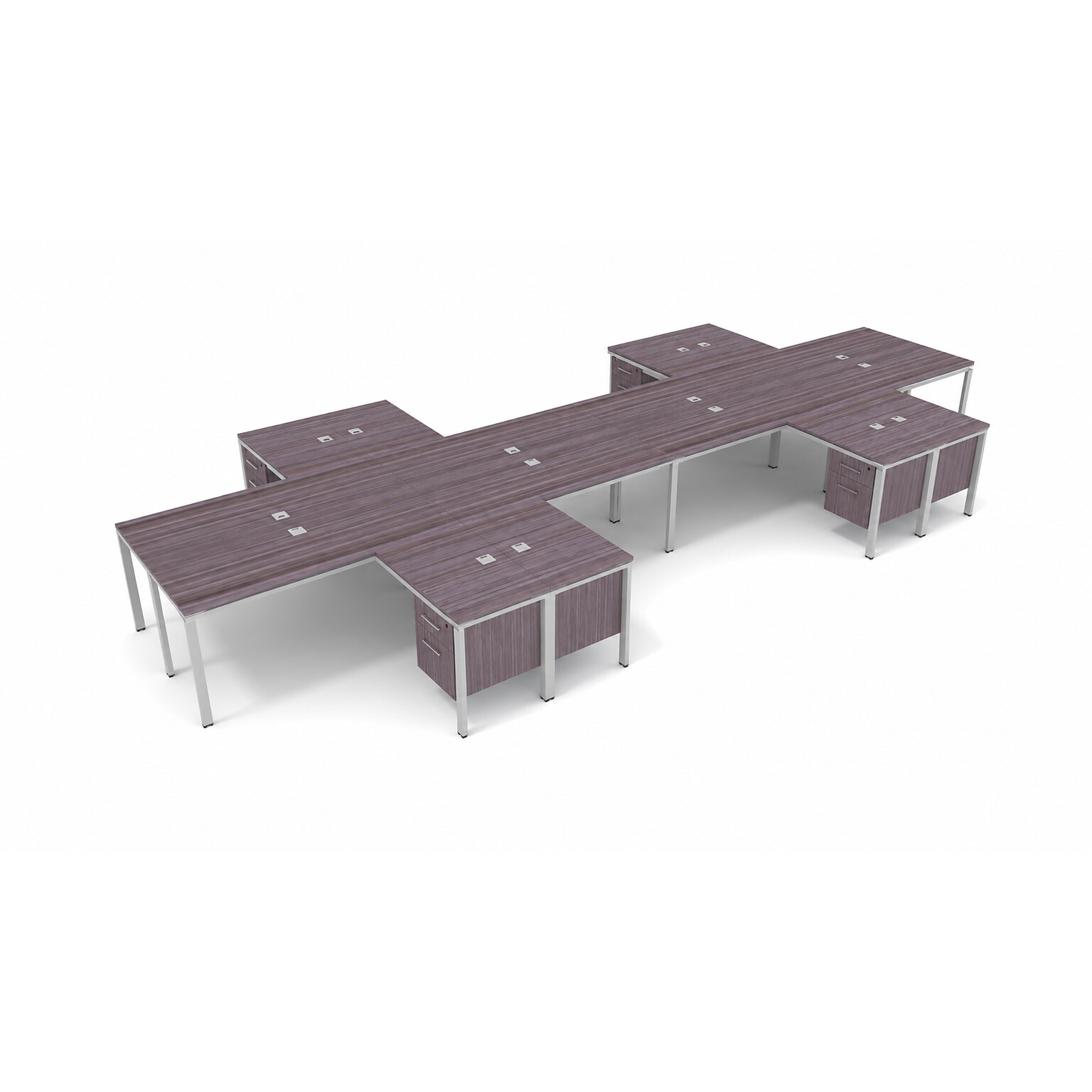 Boss Office Products Simple System 60W L-Shaped Desk with File Pedestal, Driftwood, 8/Set (SGSD028-101)
