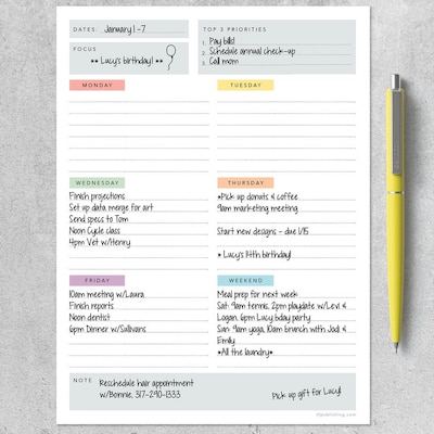 TF Publishing WeeklyTask Pad 6" x 8" Weekly Planner, Paperboard Cover, Multicolored (99-6777)