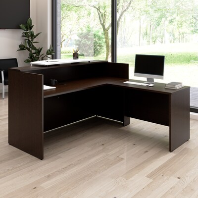 Bush Business Furniture Arrive 72"W L Shaped Reception Desk with Counter, Mocha Cherry (ARV009MR)