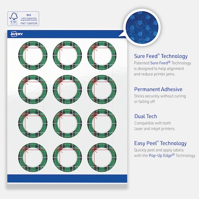 Avery Circle Multipurpose Labels, 2" Dia., White, 120/Pack (19479370411)