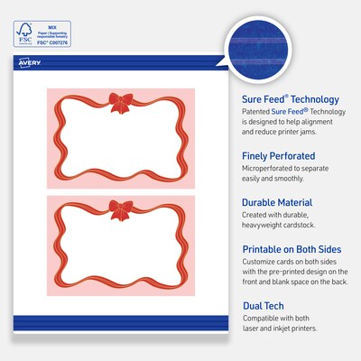 Avery Gold-Pink Bow Matte Blank Card, White, 20/Pack (S00-FFF)