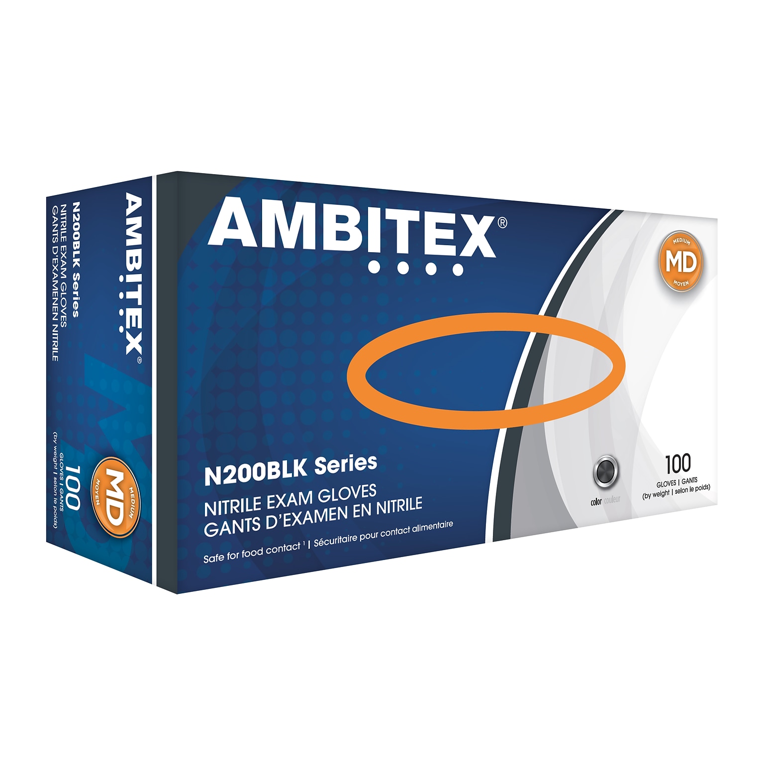 Ambitex N200BLK Series Powder Free Black Nitrile Gloves, Medium, 100/Box (NMD200BLK)