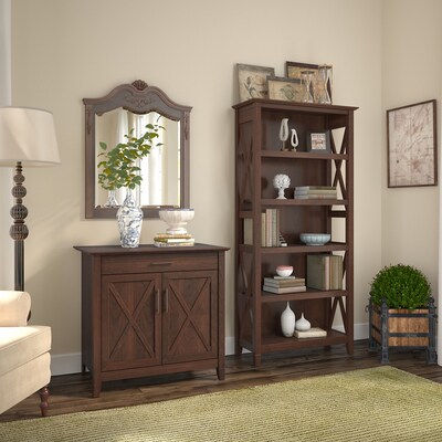 Bush Furniture Key West Laptop Storage Desk Credenza with 5 Shelf Bookcase, Bing Cherry (KWS012BC)