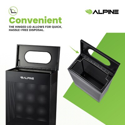 Alpine Industries Stainless Steel Trash Can, 13 Gallon, Black (ALP438-13-BLK)