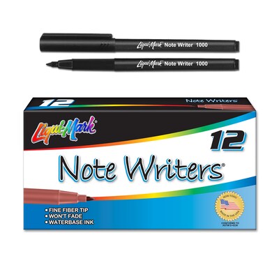 Liqui-Mark Note Writer Fiber Point Markers, Black, 12Ea/Dz (14940BKBX)