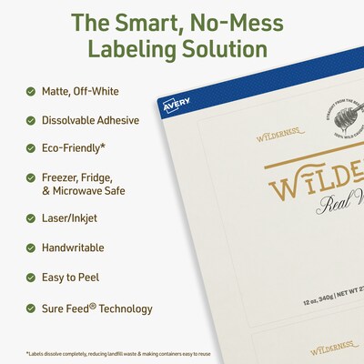 Avery Dissolvable Rectangle Multipurpose Labels, 5 x 7, Off-white, 20/Pack (94258)