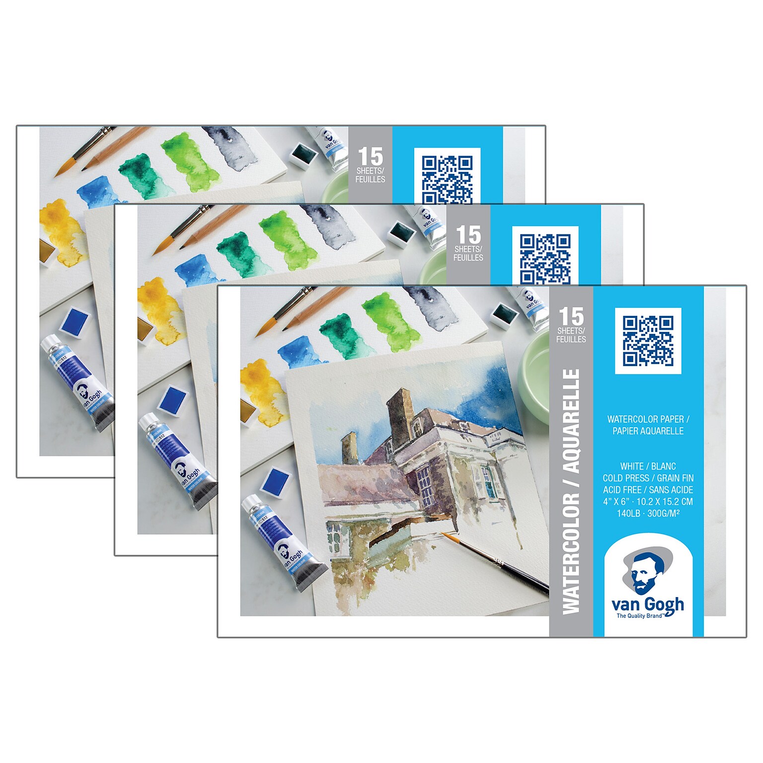 Van Gogh 4 x 6 Watercolor Sketch Pad, 15 Sheets/Pad, 3/Bundle (VNG94178001-3)