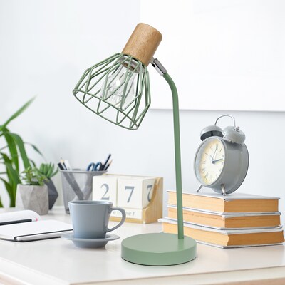 Simple Designs Farmhouse Fusion LED Desk Lamp, 18.19", Green Iron (LD2022-GRN)