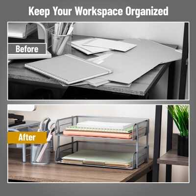 Mind Reader Metal Side Loading Stackable Letter Tray, Letter Size, Silver (ESTACK2-SIL)