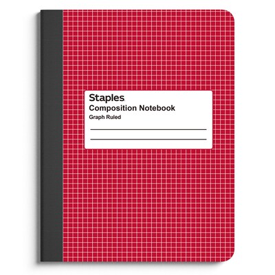 Staples Composition Notebook, 7.5 x 9.75, Graph Ruled, 80 Sheets, Red/White (ST55069)
