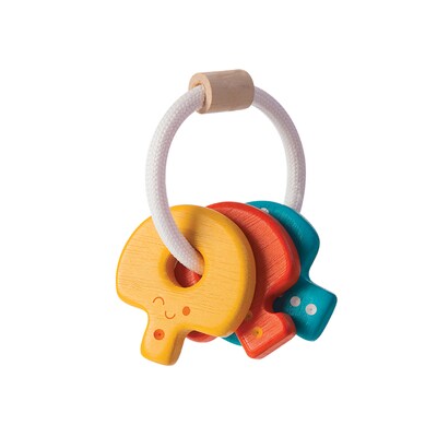 Plan Toys Wooden Baby Key Rattle and Teether, Multicolored (PTS5217)