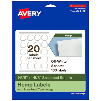Avery Square Scalloped Laser/Inkjet Multipurpose Labels, 1-5/8 x 1-5/8, Off-White (160/Pack)