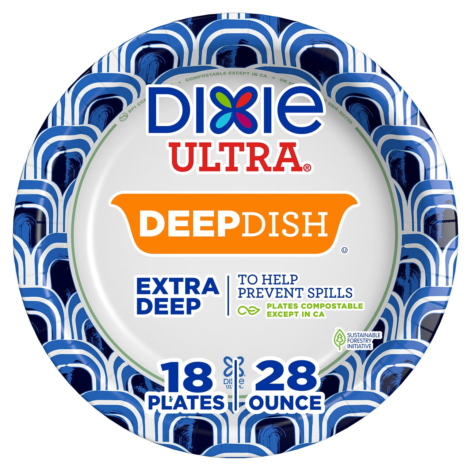 Dixie Ultra Deep Dish 9.5 Paper Plates, Blue/White, 18 Plates/Pack (15951C)