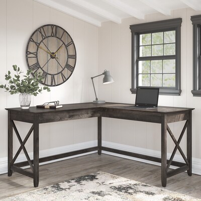 Bush Furniture Key West 60"W L Shaped Desk, Dark Gray Hickory (KWD160GH-03)