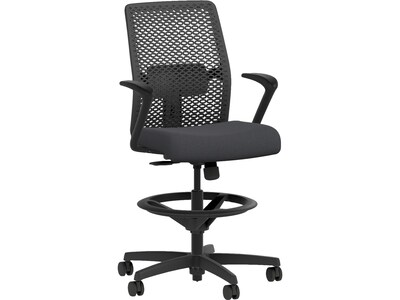 HON Ignition 2.0 ReActiv Back Vinyl Task Stool with Footrest and Lumbar Support, Black  (HITSRA.S0.F