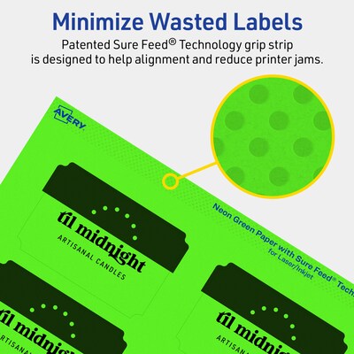 Avery Laser/Inkjet Multipurpose Decorative Edge Labels, 2" x 3", Neon Green, 160/Pack (94267)