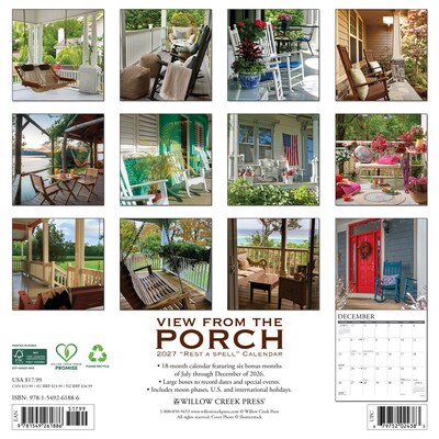 2027 Willow Creek Porch View 12 x 12 Monthly Wall Calendar (61886)