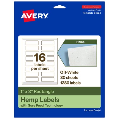 Avery Hemp Rectangle Laser/Inkjet Multipurpose Labels, 1 x 3, Off-White (1280/Box)