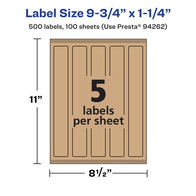 Avery Laser/Inkjet Rectangle Multipurpose Labels, 9.75" x 1.25", Kraft Brown, 500 Labels/Box ( 94262)