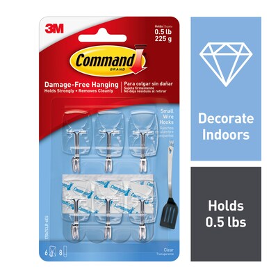 Command Small Hooks, 0.5 lb, Clear, 6/Pack (17067CLR-6ES)