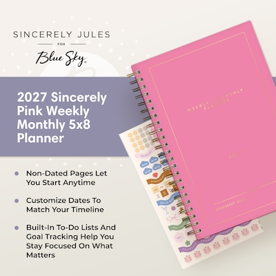 2027 Blue Sky Sincerely Jules 5" x 8" Weekly & Monthly Planner, Pink (162422)