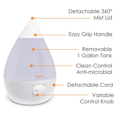 Crane Drop Ultrasonic Cool Mist Humidifier White (EE-5301W)