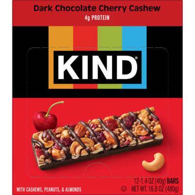 KIND PLUS Gluten Free Dark Chocolate Cherry Cashew Nut Bar, 12 Bars/Box (PHW17250)