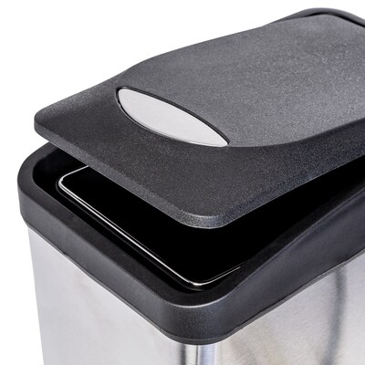 Honey-Can-Do Stainless Steel Rectangular Step Trash Cans with Lid, Silver/Black, 2.11 Gallon (TRS-06309)