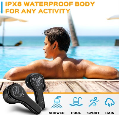 Treblab WX8 True Wireless IPX8 Waterproof Earbuds, Bluetooth, Black