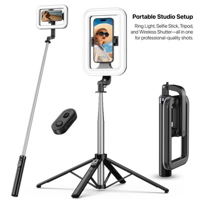 MyBat Pro Spotlight Tripod Stand with LED Ring Light Adjustable Stainless Steel & Ultimate Portability Silver