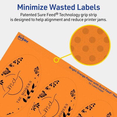 Avery Laser/Inkjet Multipurpose Oval Labels, 4.25" x 2.5", Bright Orange, 60/Pack (94058)
