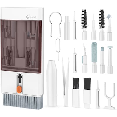 Purely D58 22-in-1 Computer and Keyboard Cleaning Brush Kit with Storage Tray, White (PCKOD58)