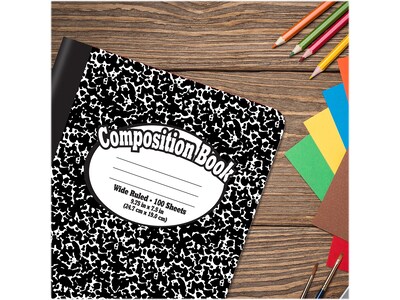 Better Office 1-Subject Composition Notebooks, 7.5" x 9.75", Wide Ruled, 100 Sheets, Black, 12/Pack (25112-12PK)