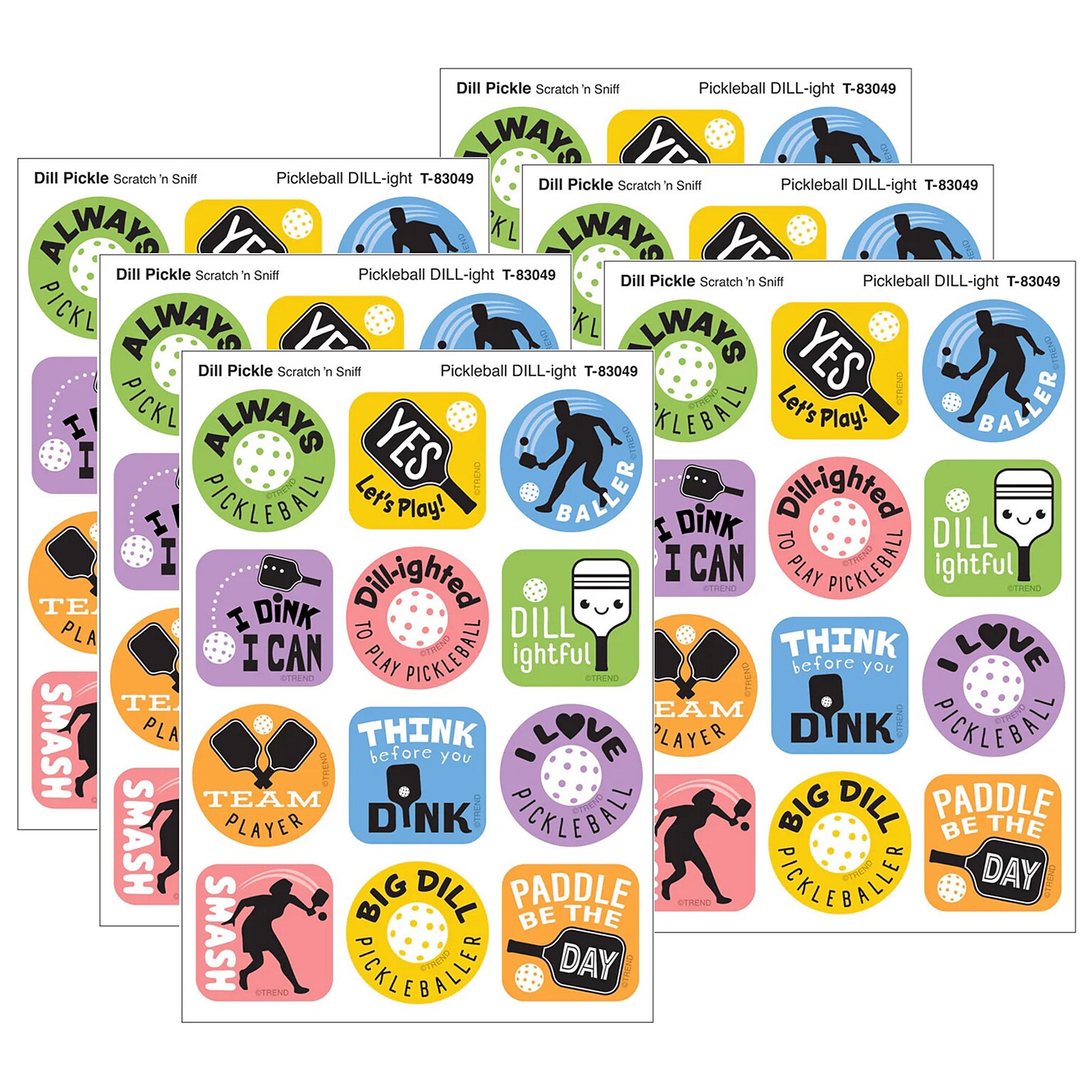 Trend Enterprises Pickleball Pride Dill Pickle Scent Scratch n Sniff Stinky Stickers, Multicolored, 48/Pack, 6/Packs/Bundle