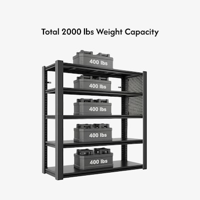 FlexiSpot 5-Shelf Metal Garage Storage Rack with Pegboard, 78" x 47.2" x 18", Black (CJ029-DJ)