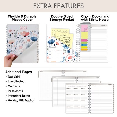 2027 Excello Brands 7" x 9" Weekly & Monthly Standard Planner, Plastic Cover, Colorful Botanicals (ESPRO-CY27-79-30)