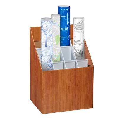 AdirOffice 12-Slot Roll File Box, Walnut, 22"H x 15"W x 12"D, Walnut, 2/Pack (627-2PK)