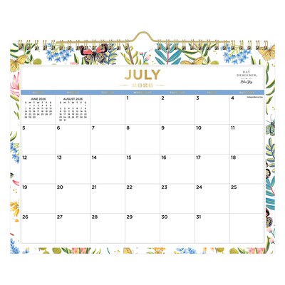 2026-2027 Blue Sky Wirebound Garden Flutter 8.75 x 11 Academic Monthly Wall Calendar, Assorted Colors (136694-A27)