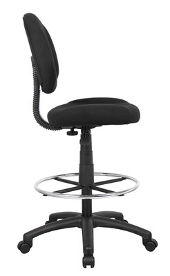 Boss Armless Fabric Drafting Stool with Footring, Black (B1615BK)