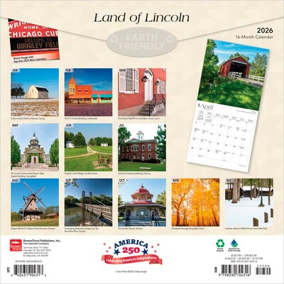 2026 BrownTrout Land of Lincoln Illinois Places 12 x 12 Monthly Wall Calendar (9798330704316)