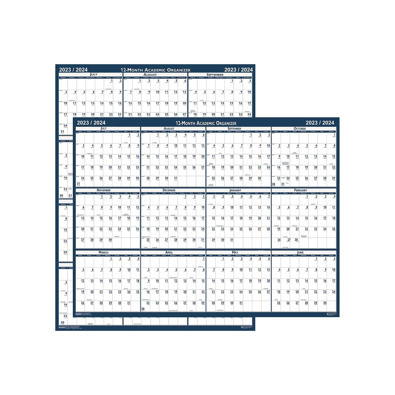2023-2024 House of Doolittle 37 x 24 Academic Yearly Wet-Erase Wall Calendar, Reversible, Blue (395-24)