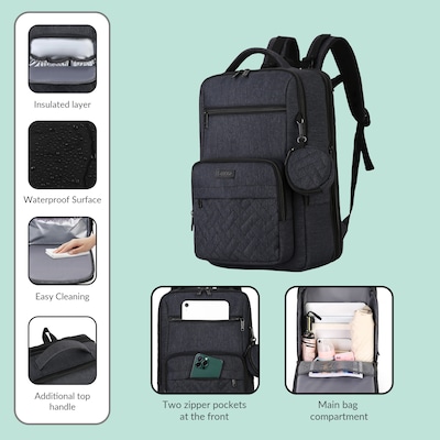 DUKAP Mom Pro Expandable Diaper Backpack, Medium, Black (BDKMOM17BLK)