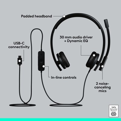 Logitech H570e USB-C Noise Canceling Stereo Over-the-head Headset, MT Certified (981-001429)