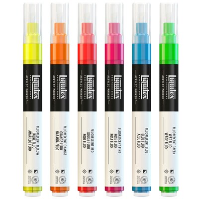 Liquitex Professional Acrylic Paint Marker, Fine Nib, 2 mm, Fluorescent Colors, 6/Pack (LIQ4690006)