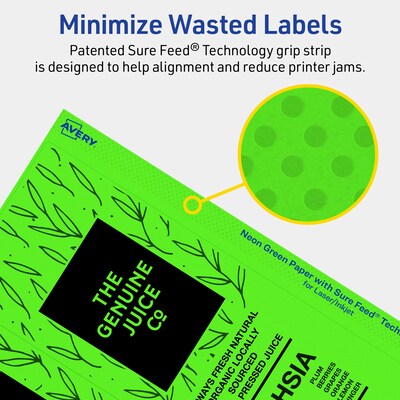 Avery Laser/Inkjet Multipurpose Rectangle Labels, 3-1/4" x 8-3/8", Neon Green, 60/Pack (94251)