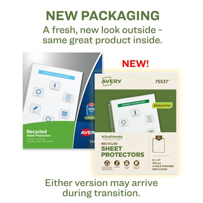 Avery EcoFriendly Lightweight Sheet Protectors, 8.5 x 11, Semi Clear, 100/Box (75537)
