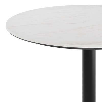 Flash Furniture Acadia 36" Round Wooden Dining Table with X-Base, White Faux Marble/Black Base (STRD36WMAT3030B)