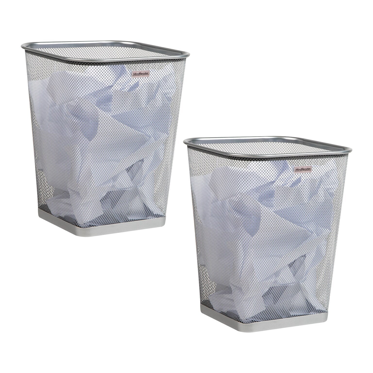 Mind Reader Metal Trash Can Without Lid, 5 Gallon, Silver, 2/Pack (2SQUAGA-SIL)